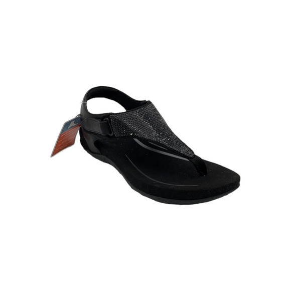 Aetrex Shoes - Aetrex Kelly Sparkle Orthotic Thong Sandal Black - Medium
